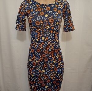 LULAROE Blue, Orange & Yellow T-shirt Dress Women's Size XXS